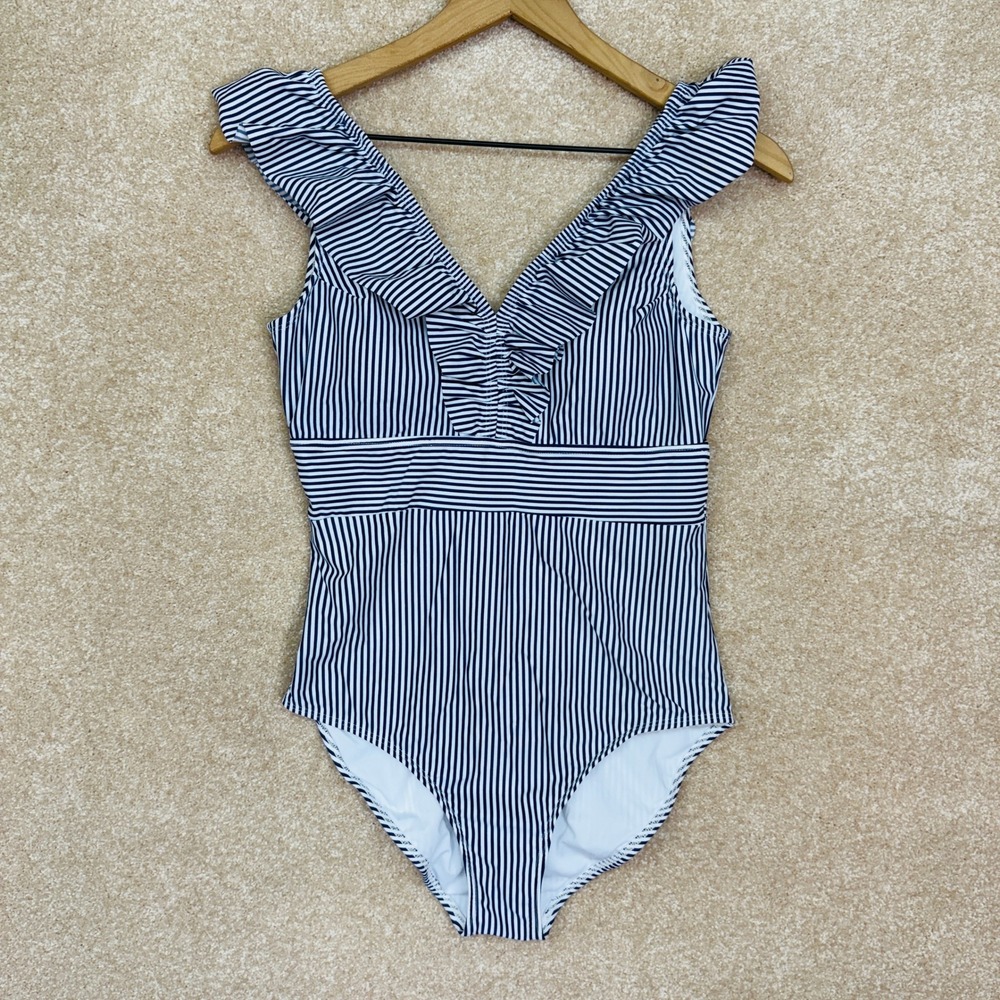 AAVA Swimsuit‎ Size Large Blue Stripe One Piece Bathing Suit